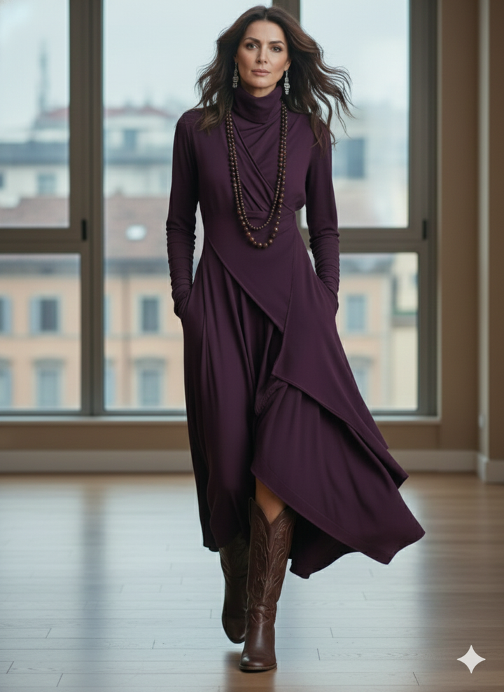 Giorgia™ – Abito Maxi Plissettato Asimmetrico (Collana non inclusa)