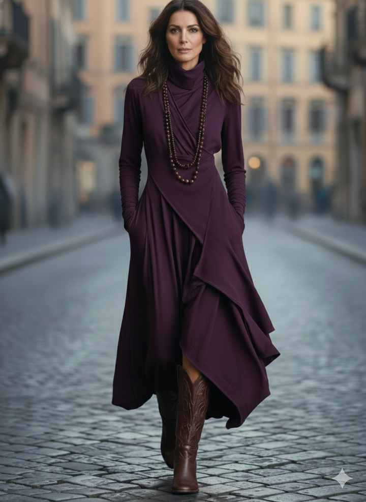 Giorgia™ – Abito Maxi Plissettato Asimmetrico (Collana non inclusa)