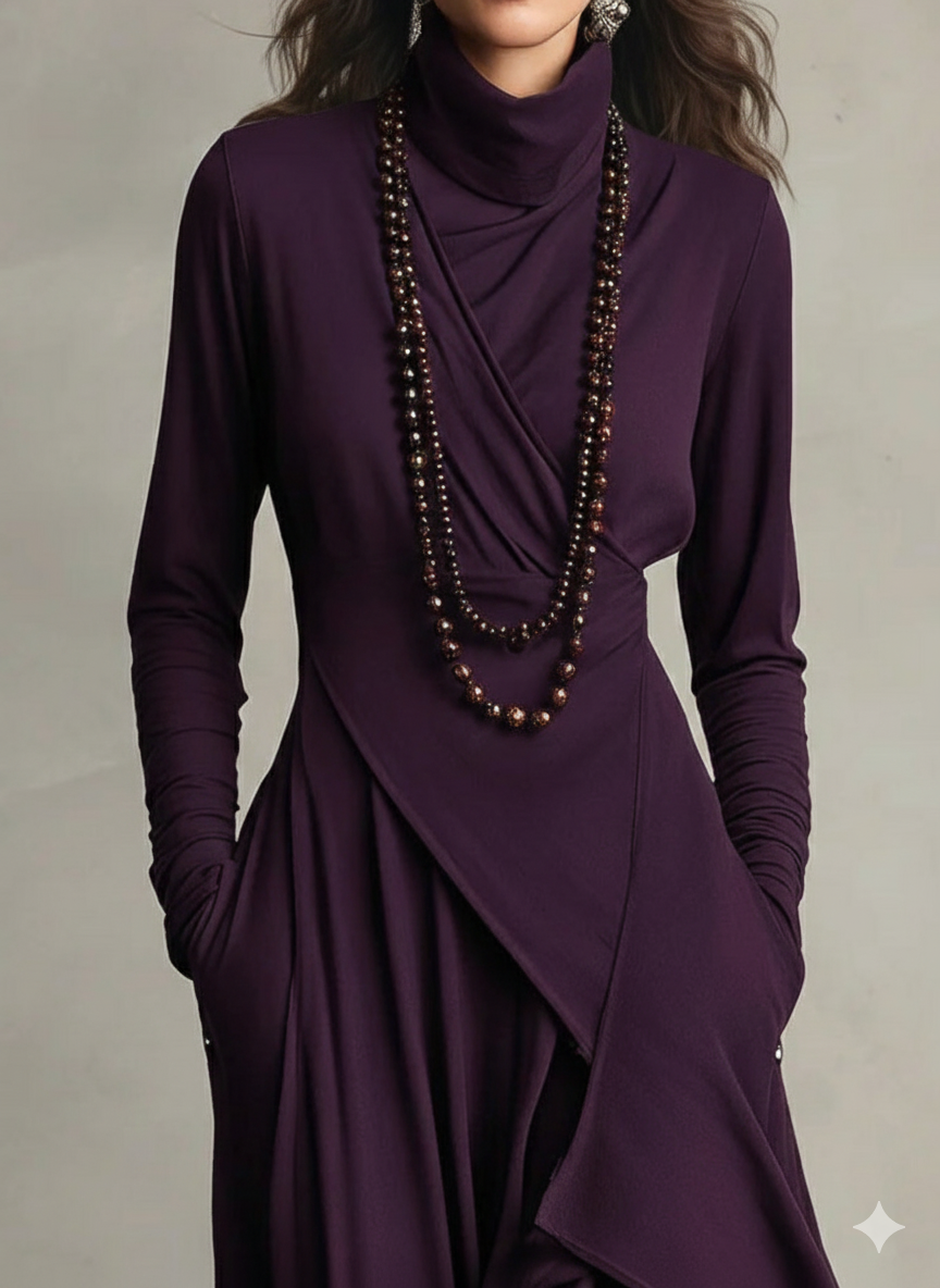 Giorgia™ – Abito Maxi Plissettato Asimmetrico (Collana non inclusa)